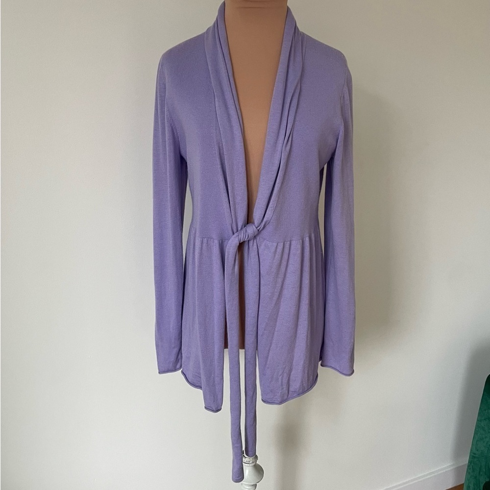 Repeat Soft Viscose Bamboo Blend Pastel Purple Tie Front Cardigan Sweater EUC M